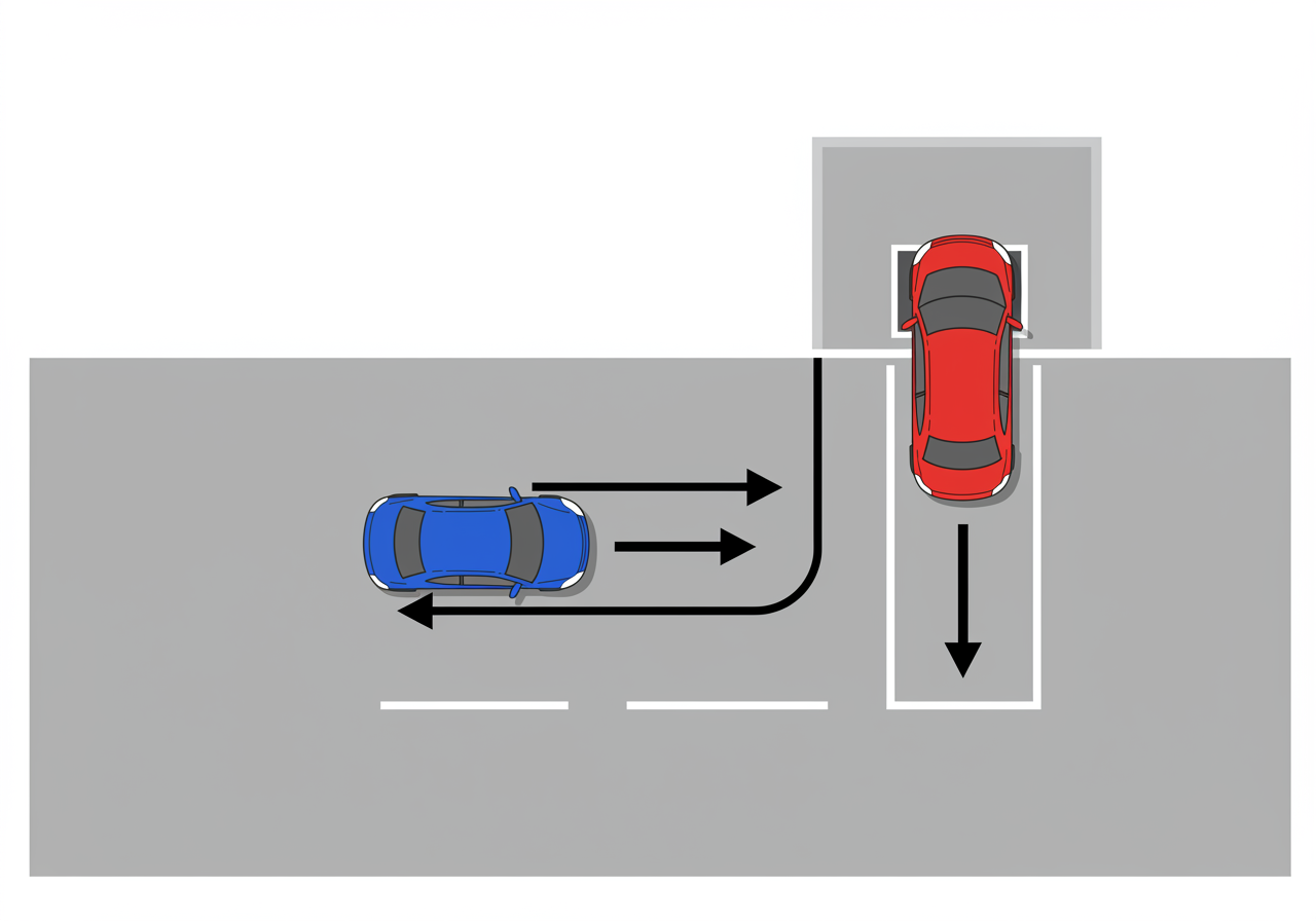 通路進行車vs駐車区画からの退出車の図解