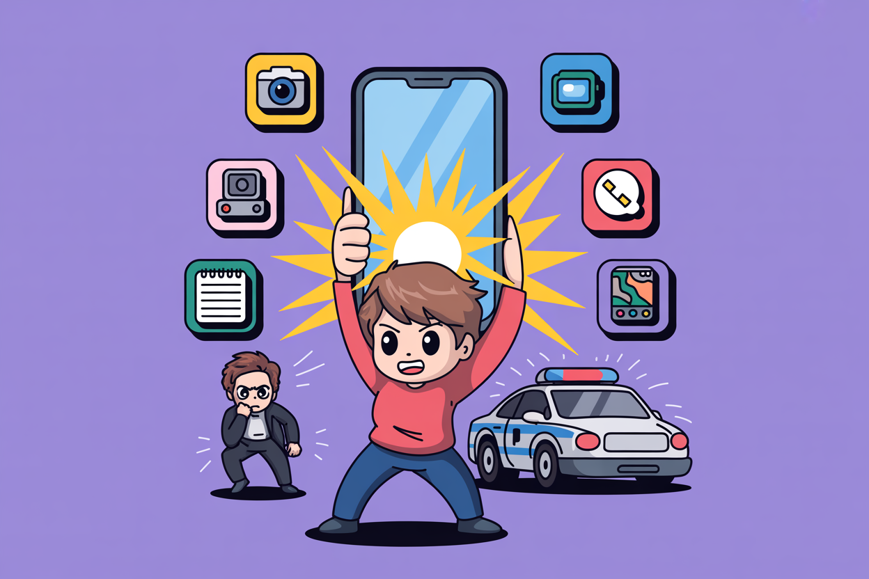 スマートフォンで証拠を記録するイラスト