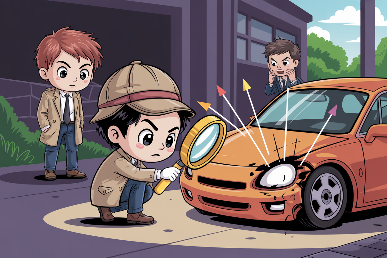 車の損傷箇所を分析するイラスト