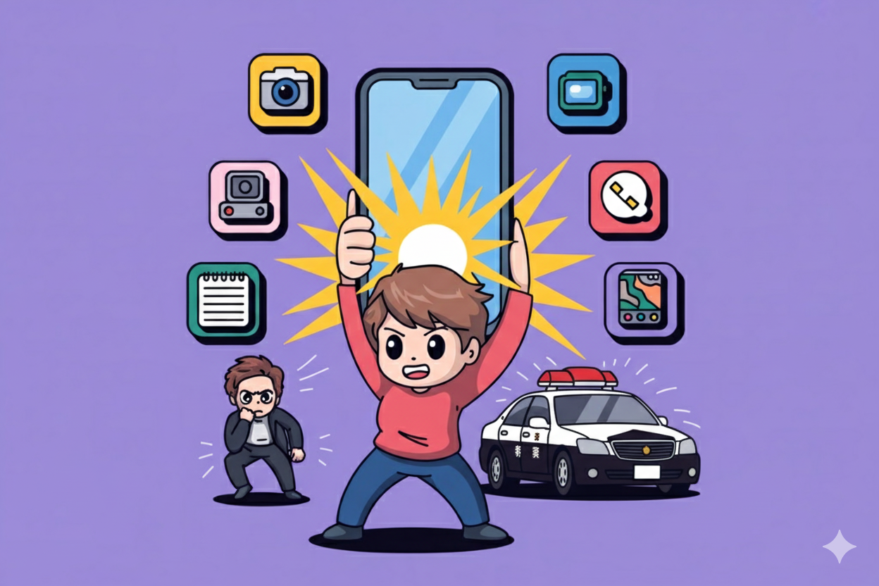 スマートフォンで証拠を記録するイラスト